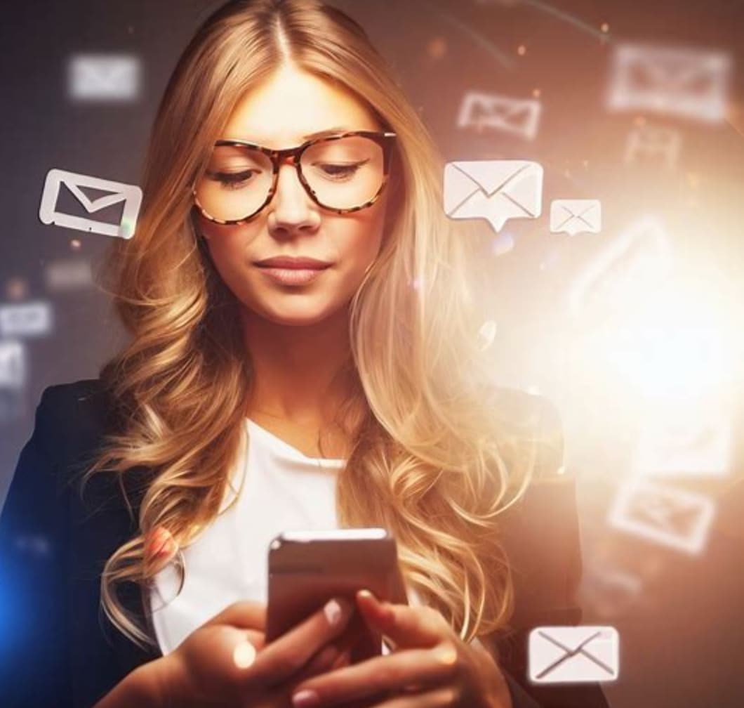 Telefonundan sms'lerini kontrol eden kadın