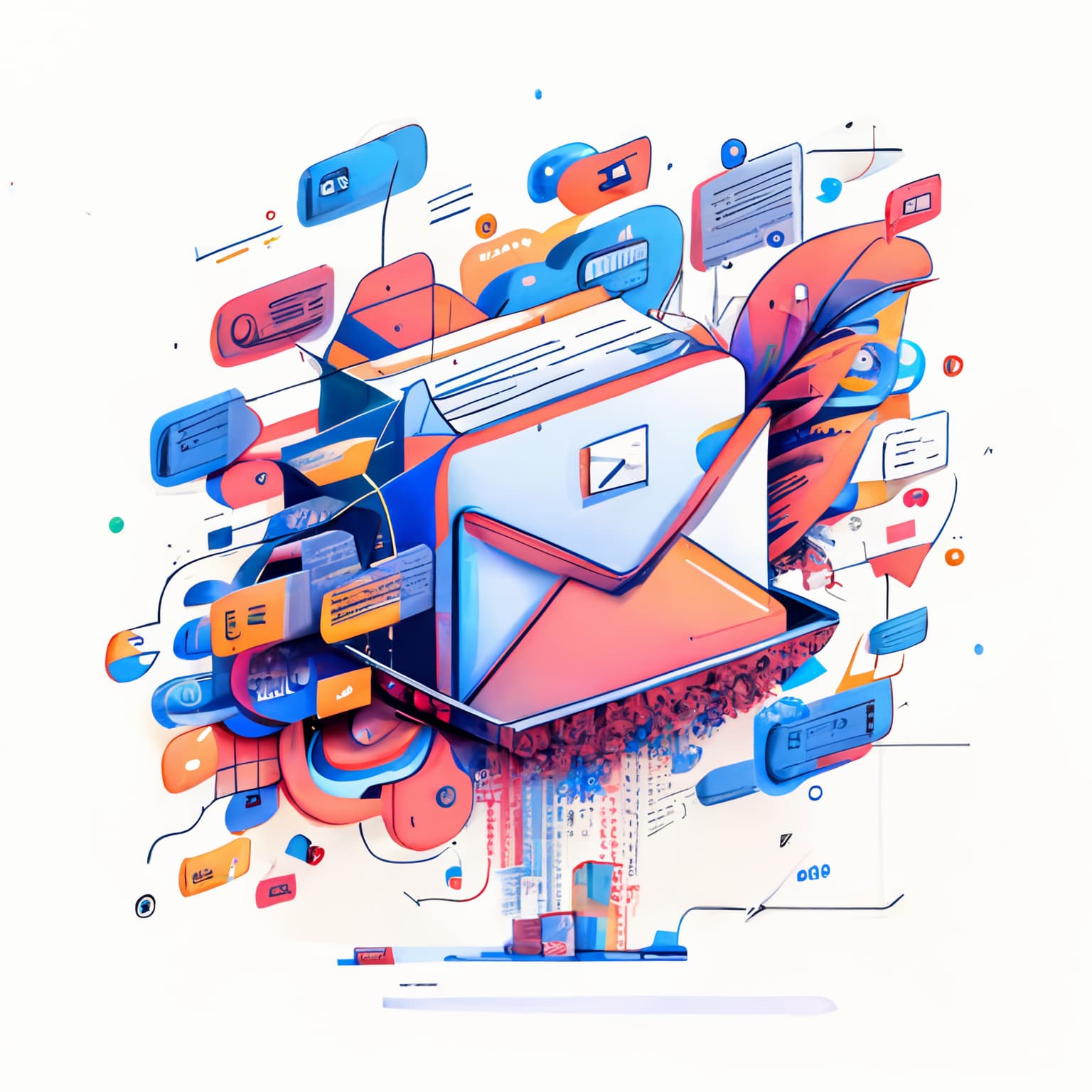 toplu-sms-gonderimi Toplu SMS gönderimini simgeleyen renkli zarf ve dijital ikonlar