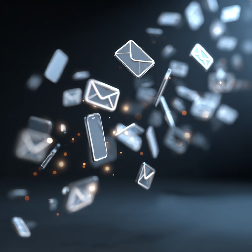 Havada süzülen mesajlar ve telefon simgeleriyle toplu SMS iletişimi teması