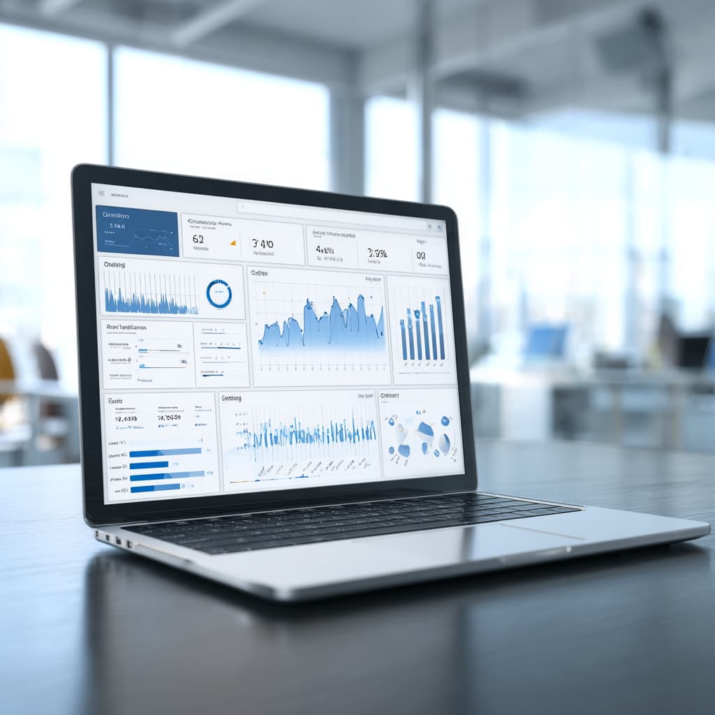Dijital pazarlama verilerini gösteren analiz panosu açık dizüstü bilgisayar