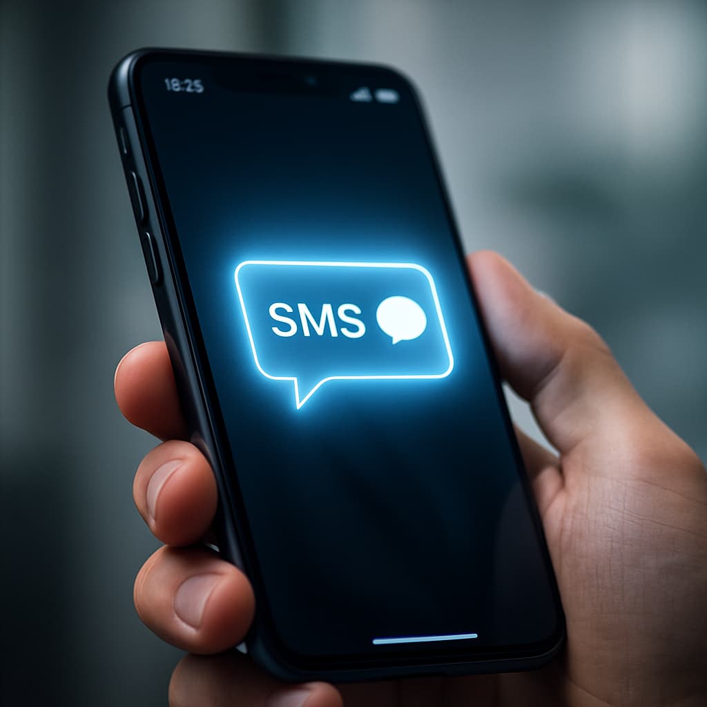 Ekranda SMS bildirimi simgesi görünen akıllı telefonu tutan el