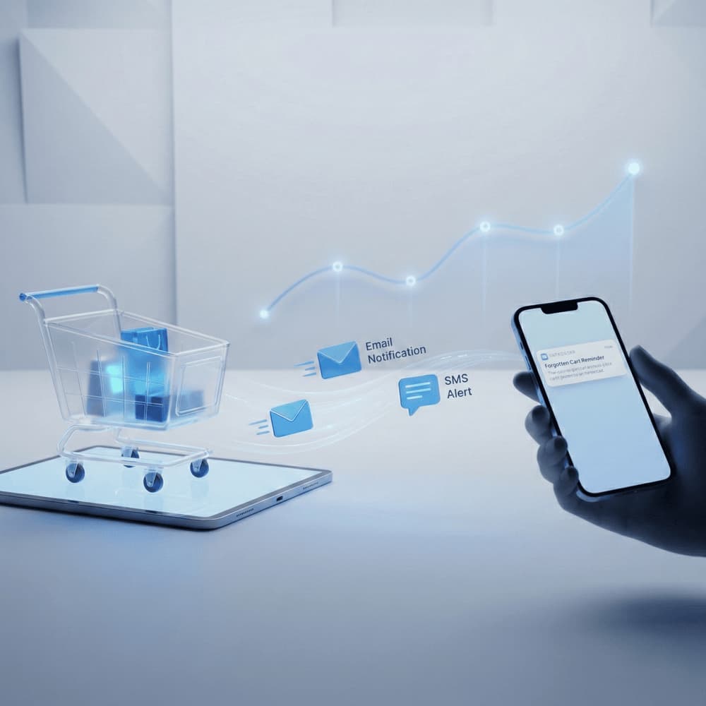 E-ticarette sepet hatırlatma için e-posta ve SMS bildirim görseli