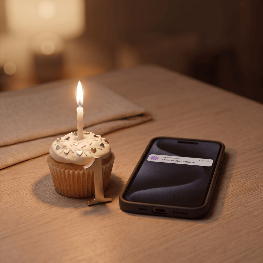 Doğum günü kutlama SMS'i ve mumlu kek