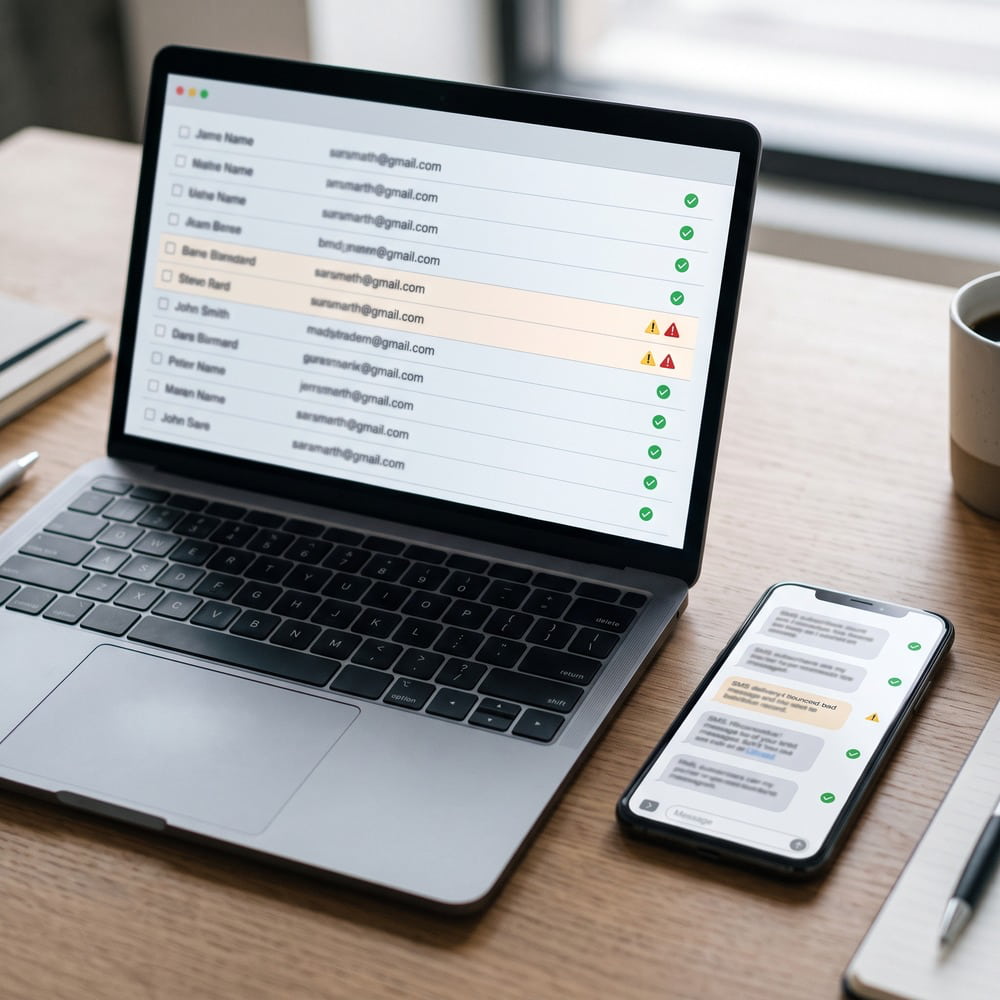 Laptopta e-posta listesi ve telefonda SMS kayıtları üzerinden iletişim listesi temizliği kontrolü