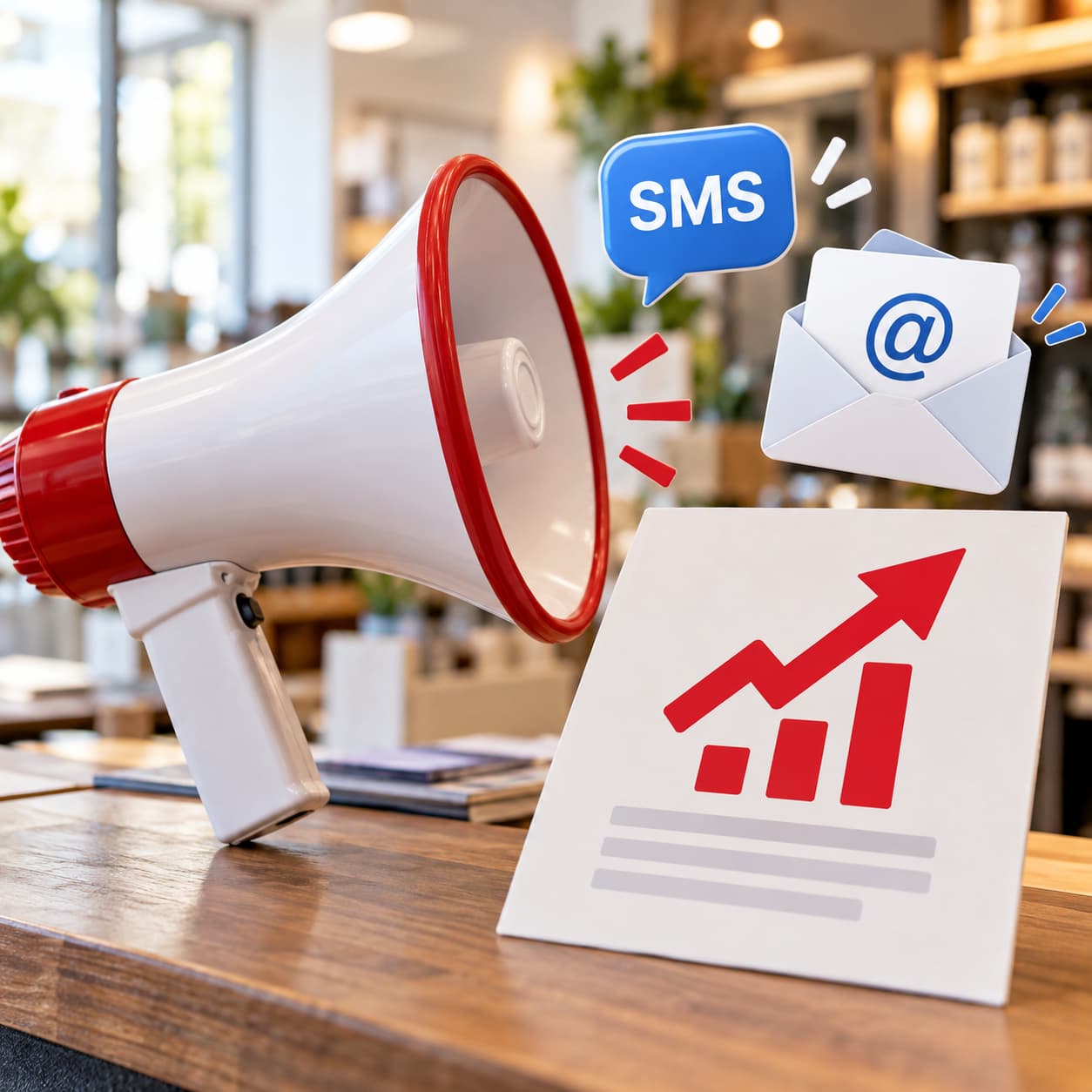 Megafon, yükselen fiyat grafiği ve fiyat değişikliği duyurusunu simgeleyen SMS ile e-posta ikonları.
